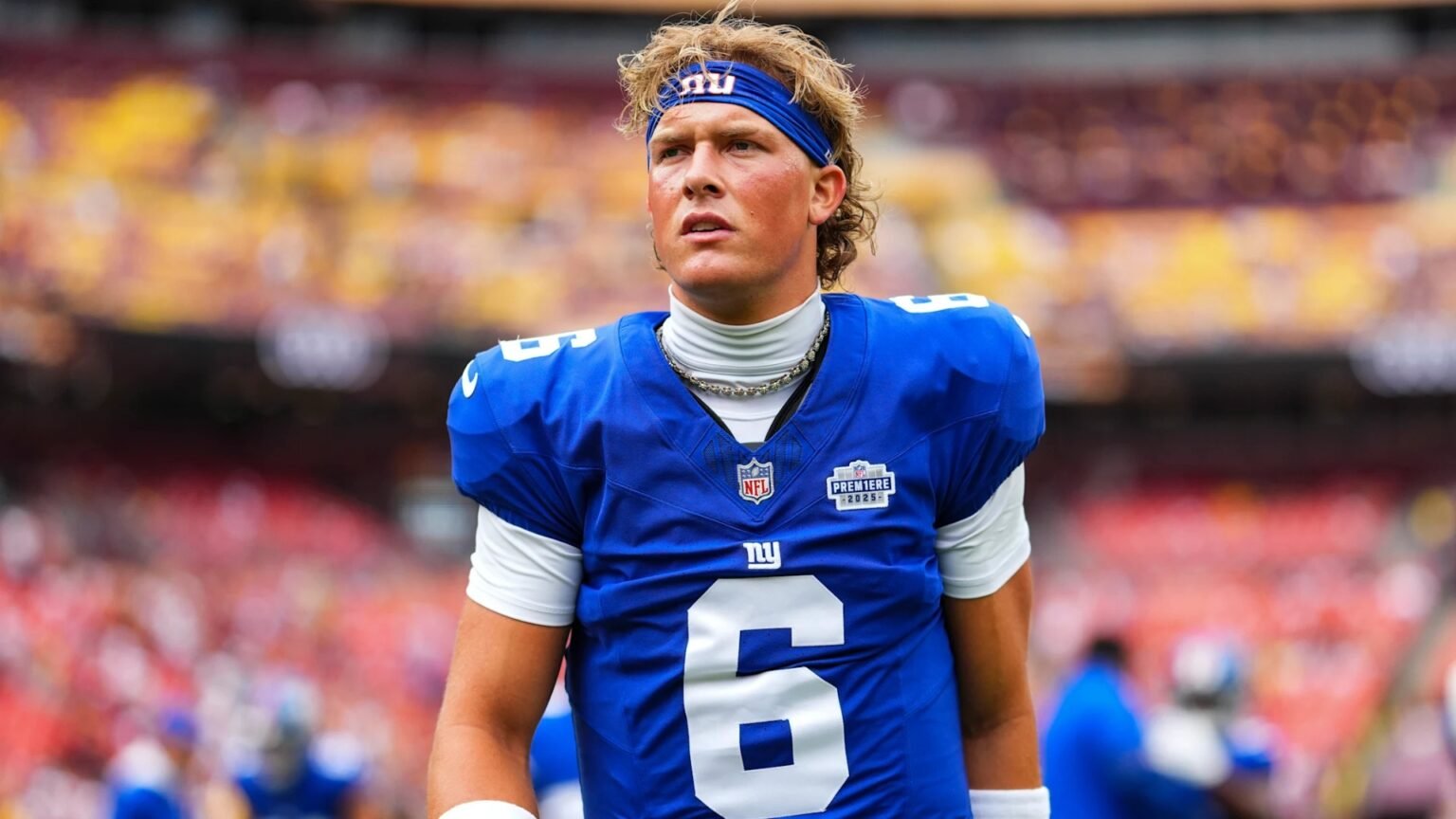 New York Giants rookie quarterback Jaxson Dart in the New York Giants vs Washington Commanders matchup