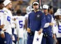 Dallas Cowboys head coach Brian Schottenheimer looks on during the second quarter against the Atlanta Falcons.