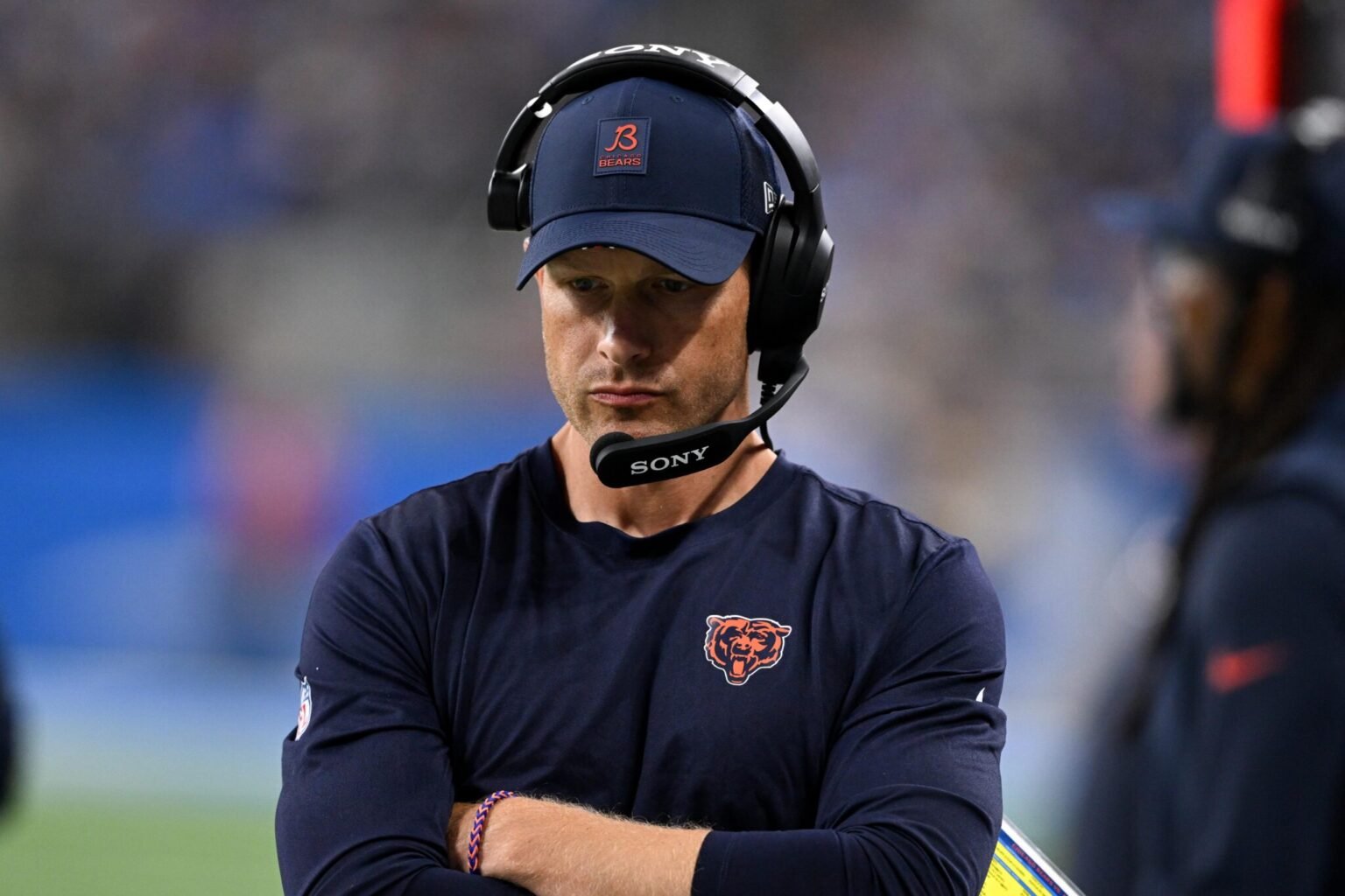 Chicago Bears head coach Ben Johnson looks on during the second half of the game against the Detroit Lions at Ford Field