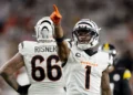 Ja'Marr Chase #1 of the Cincinnati Bengals celebrates a first down against the Pittsburgh Steelers during the third quarter in the game at Paycor Stadium on October 16, 2025 in Cincinnati, Ohio. (Photo by Michael Hickey/Getty Images)
