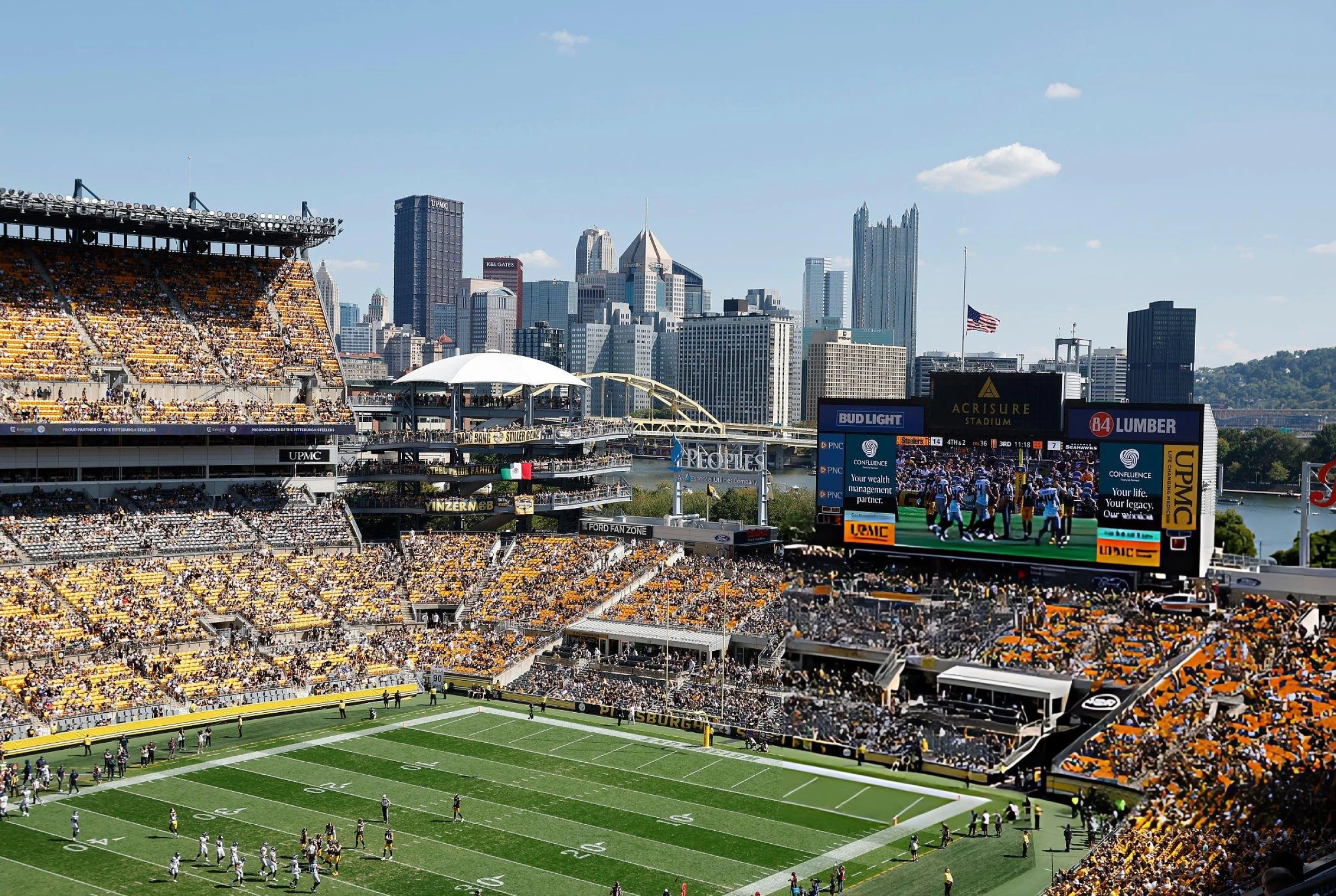  A general view of Acrisure Stadium during the game between the Seattle Seahawks and the Pittsburgh Steelers at Acrisure Stadium in Pittsburgh, Pennsylvania.