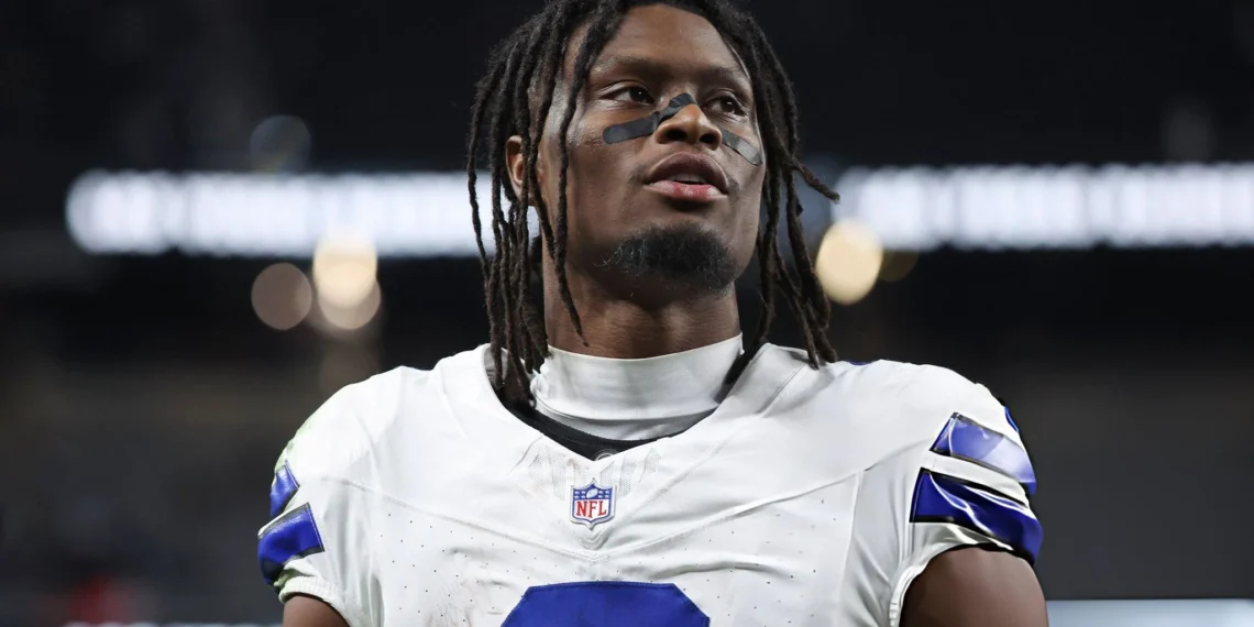 George Pickens #3 of the Dallas Cowboys looks on after his team's 33-16 victory against the Las Vegas Raiders at Allegiant Stadium on November 17, 2025 in Las Vegas, Nevada. (Photo by Ian Maule/Getty Images)