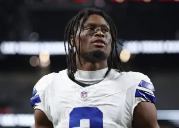 George Pickens #3 of the Dallas Cowboys looks on after his team's 33-16 victory against the Las Vegas Raiders at Allegiant Stadium on November 17, 2025 in Las Vegas, Nevada. (Photo by Ian Maule/Getty Images)