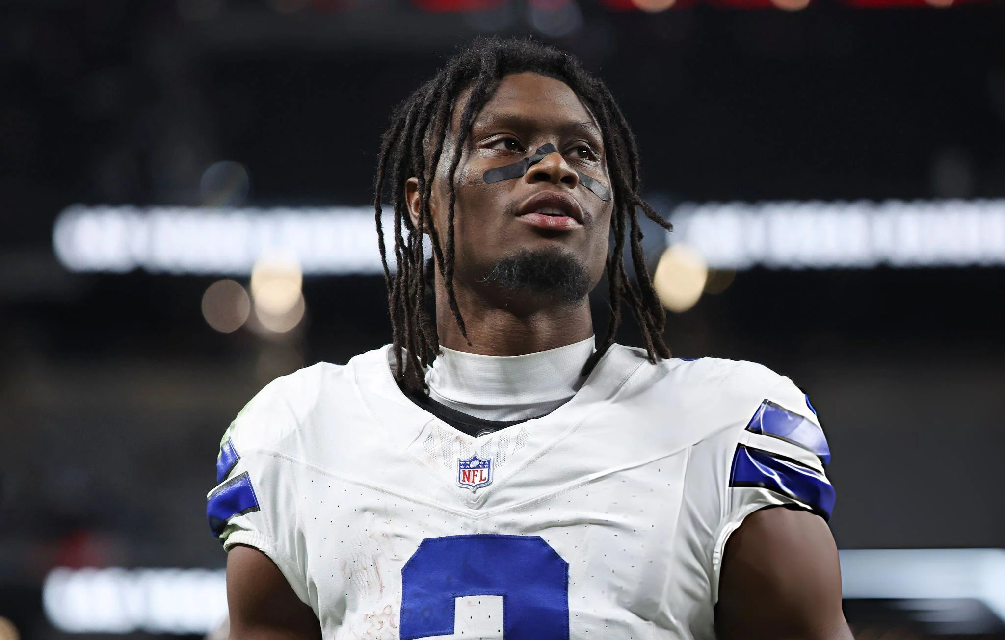 George Pickens #3 of the Dallas Cowboys looks on after his team's 33-16 victory against the Las Vegas Raiders at Allegiant Stadium on November 17, 2025 in Las Vegas, Nevada. (Photo by Ian Maule/Getty Images)