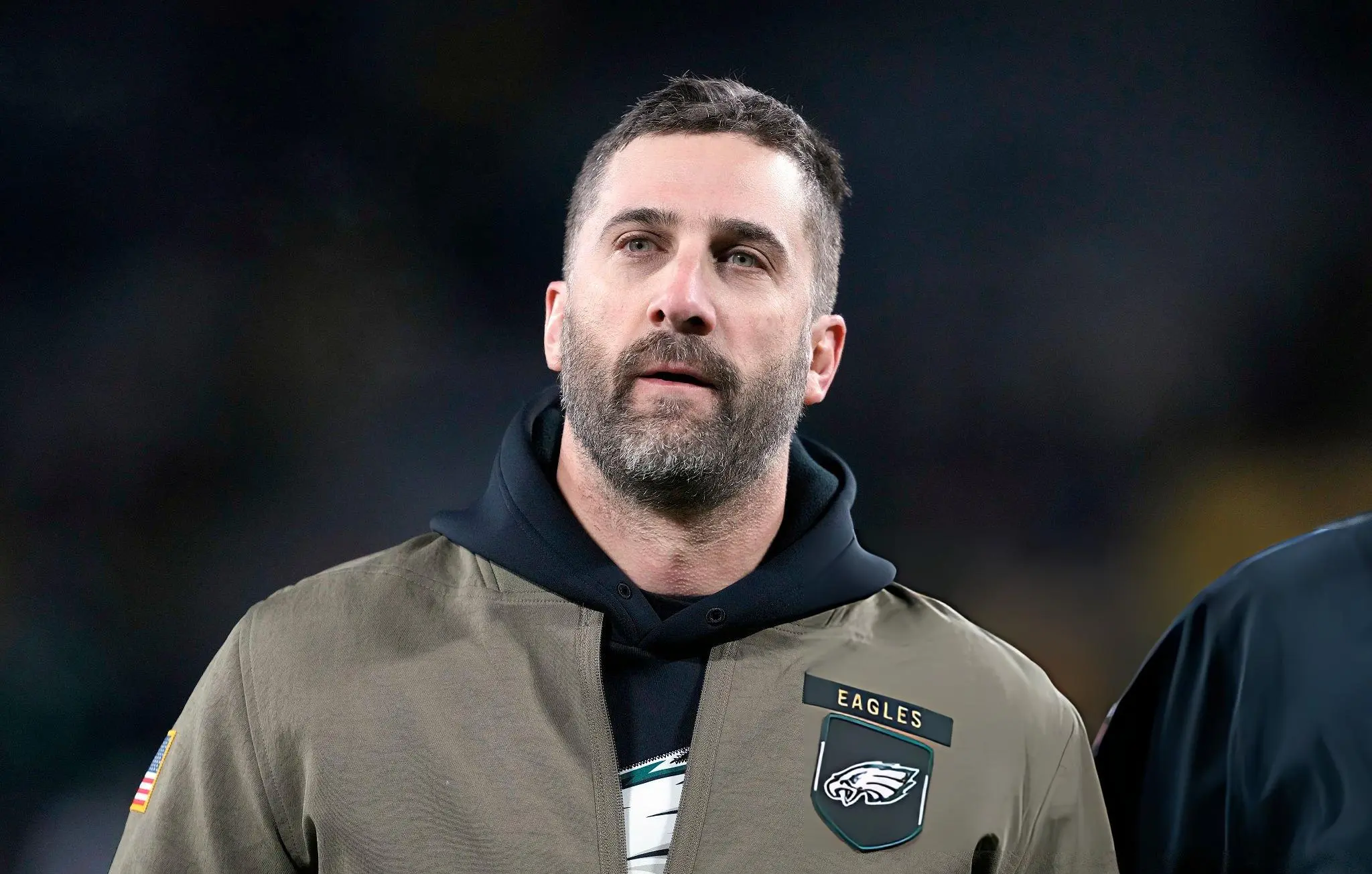 Head coach Nick Sirianni of the Philadelphia Eagles celebrates after defeating the Green Bay Packers in the game at Lambeau Field in Green Bay, Wisconsin.