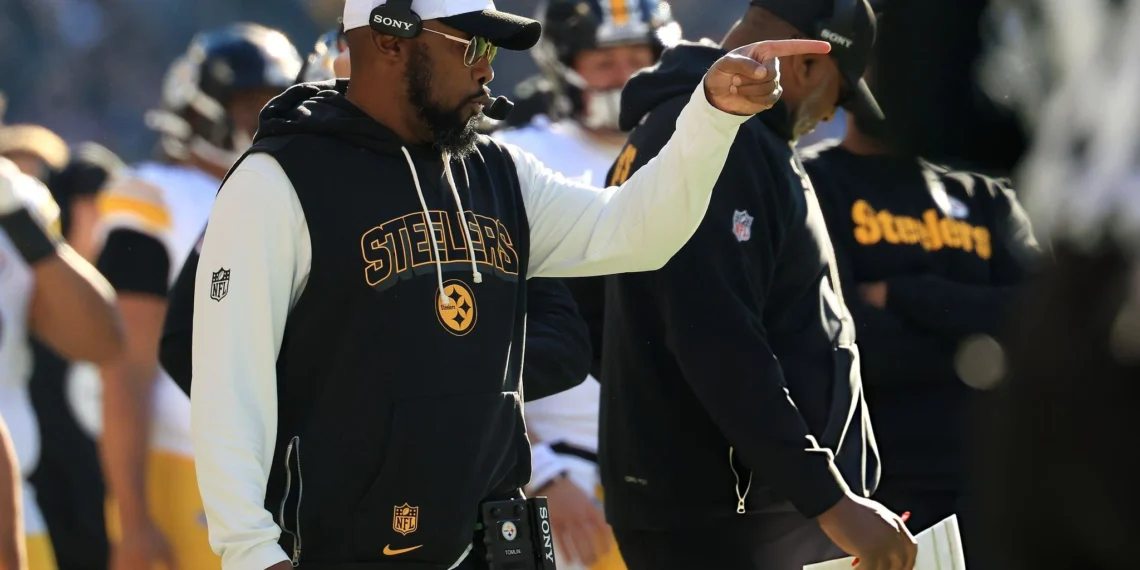 Head coach Mike Tomlin of the Pittsburgh Steelers reacts during the first quarter during a game against the Chicago Bears at Soldier Field on November 23, 2025 in Chicago, Illinois. (Photo by Justin Casterline/Getty Images)