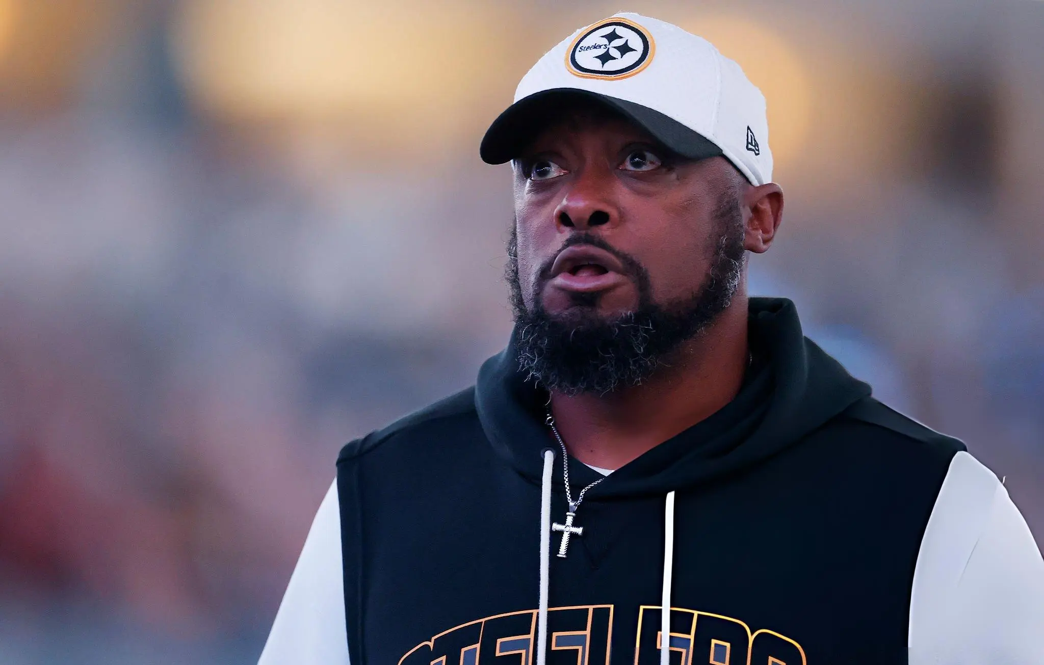 Head coach Mike Tomlin of the Pittsburgh Steelers looks on during the second quarter against the Los Angeles Chargers at SoFi Stadium on November 09, 2025 in Inglewood, California.