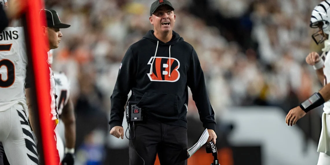 Bengals Head coach Zac Taylor of the Cincinnati Bengals reacts during an NFL football game against the Pittsburgh Steelers at Paycor Stadium in Cincinnati, Ohio. (Photo by Michael Owens/Getty Images)