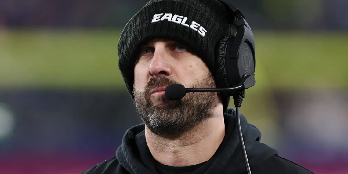 Head coach Nick Sirianni of the Philadelphia Eagles looks on during the second half in the game against the New York Giants at MetLife Stadium in East Rutherford, New Jersey.