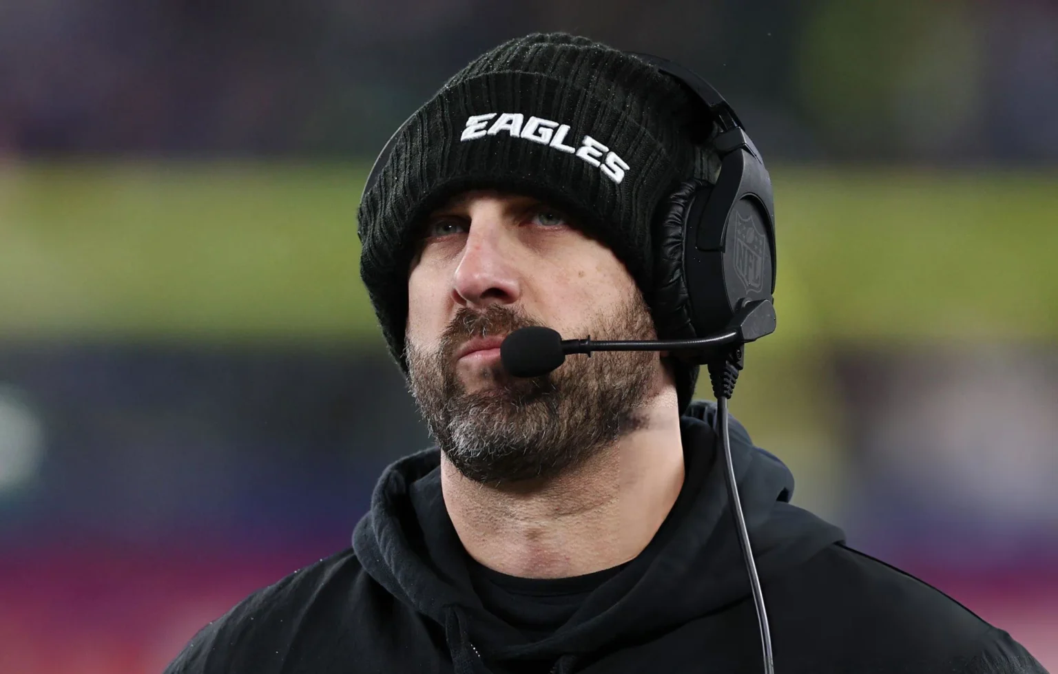 Head coach Nick Sirianni of the Philadelphia Eagles looks on during the second half in the game against the New York Giants at MetLife Stadium in East Rutherford, New Jersey.