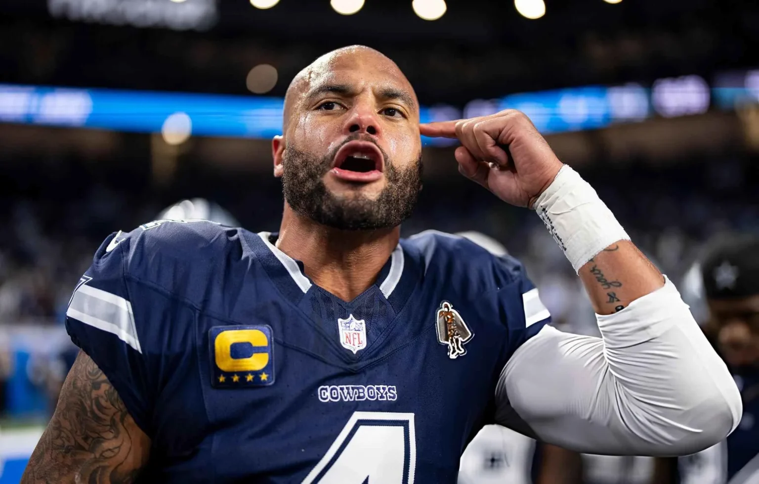 Cowboys’ playoff odds drop to 9%, but Dak Prescott refuses to fold: “Absolutely not” Dak Prescott #4 of the Dallas Cowboys reacts as he leads a huddle prior to an NFL football game against the Detroit Lions at Ford Field