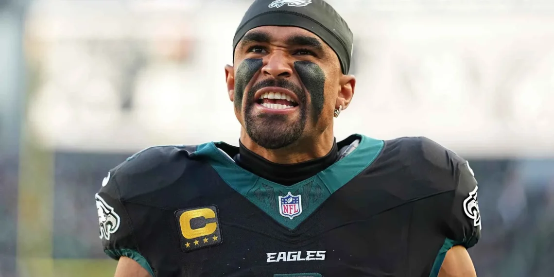 Jalen Hurts #1 of the Philadelphia Eagles reacts prior to the game against the Chicago Bears